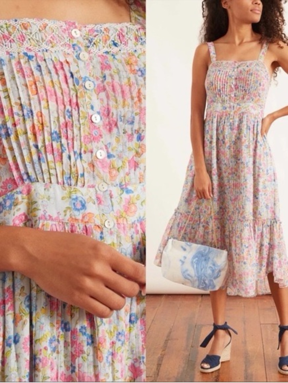 LoveShackFancy Pastel Floral Smocked Midi Dress